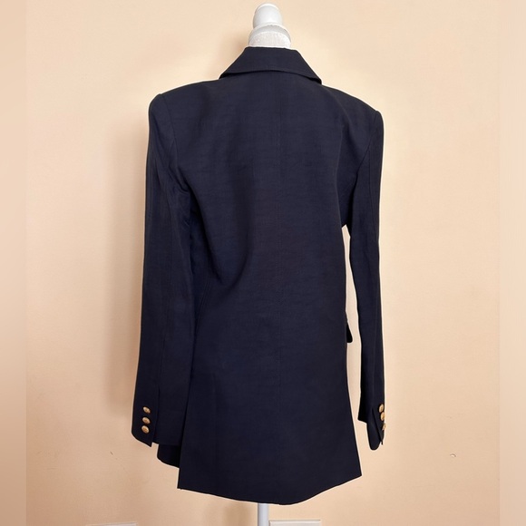 SMYTHE Oversized Linen Blend Double Breasted Blazer in Navy - Picture 6 of 11